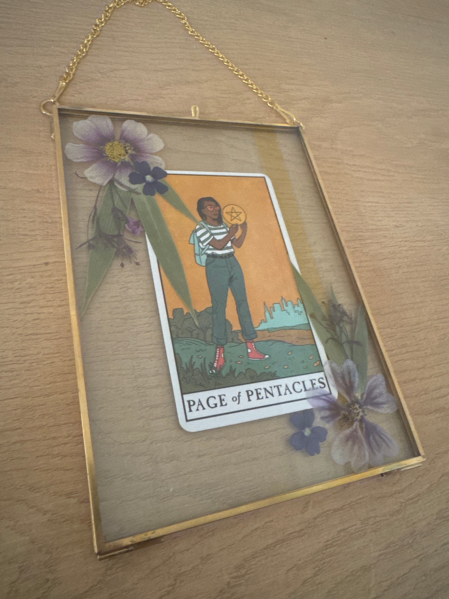 Page of Pentacles Tarot Glass Hanging Frame