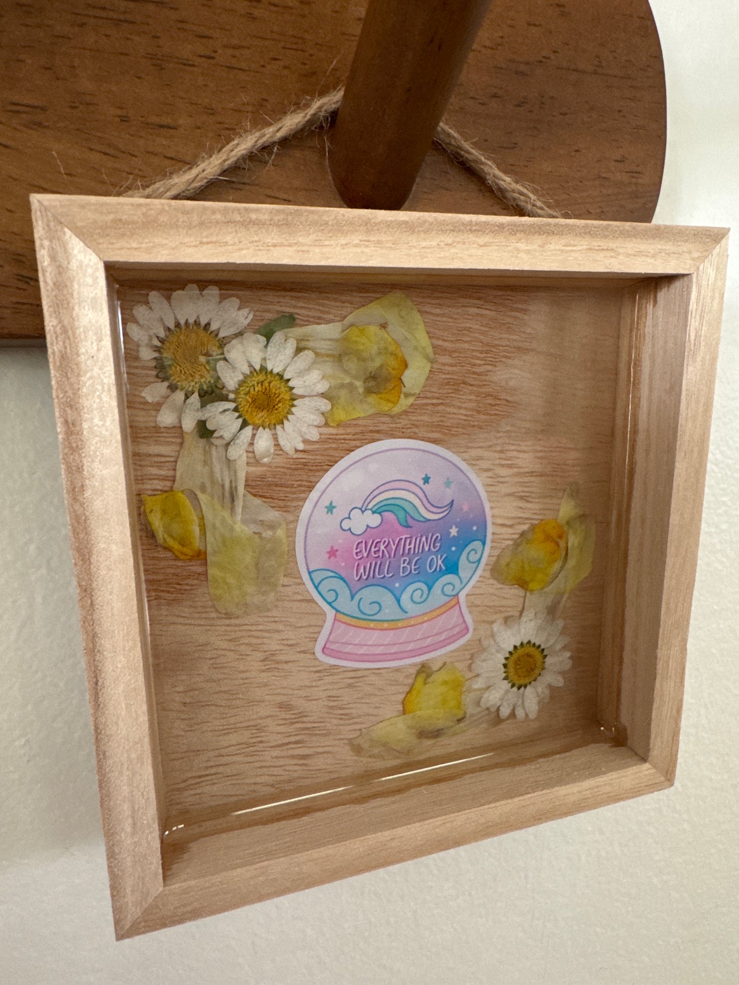 “Everything Will Be Ok” Crystal Ball Small Square Wood Frame
