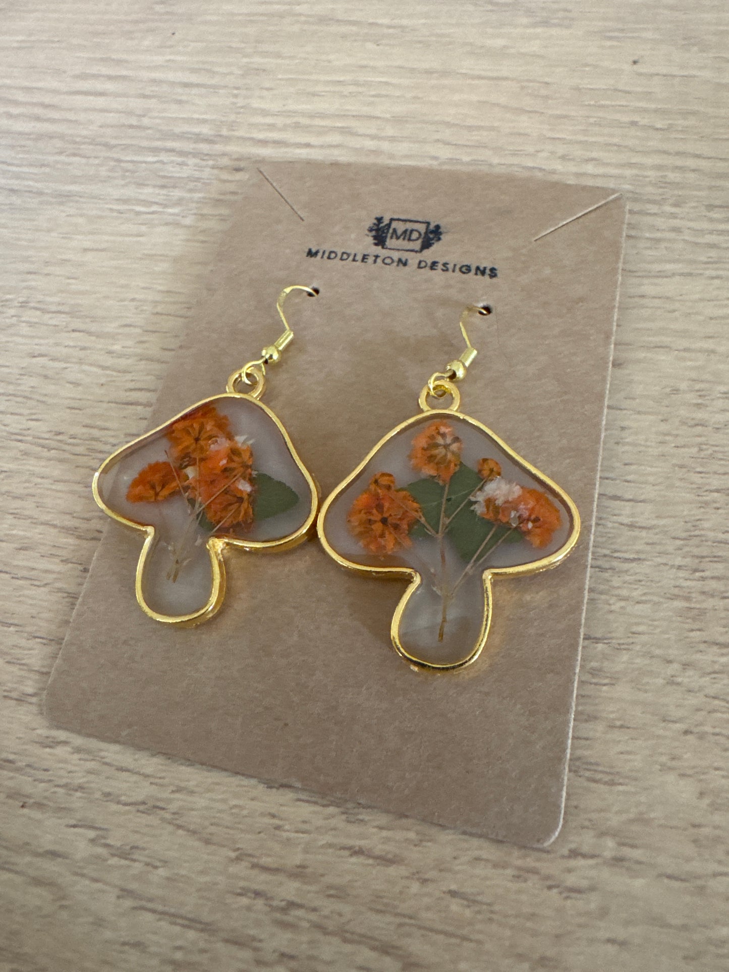 Mushroom-shaped Pressed Flower Resin Earrings