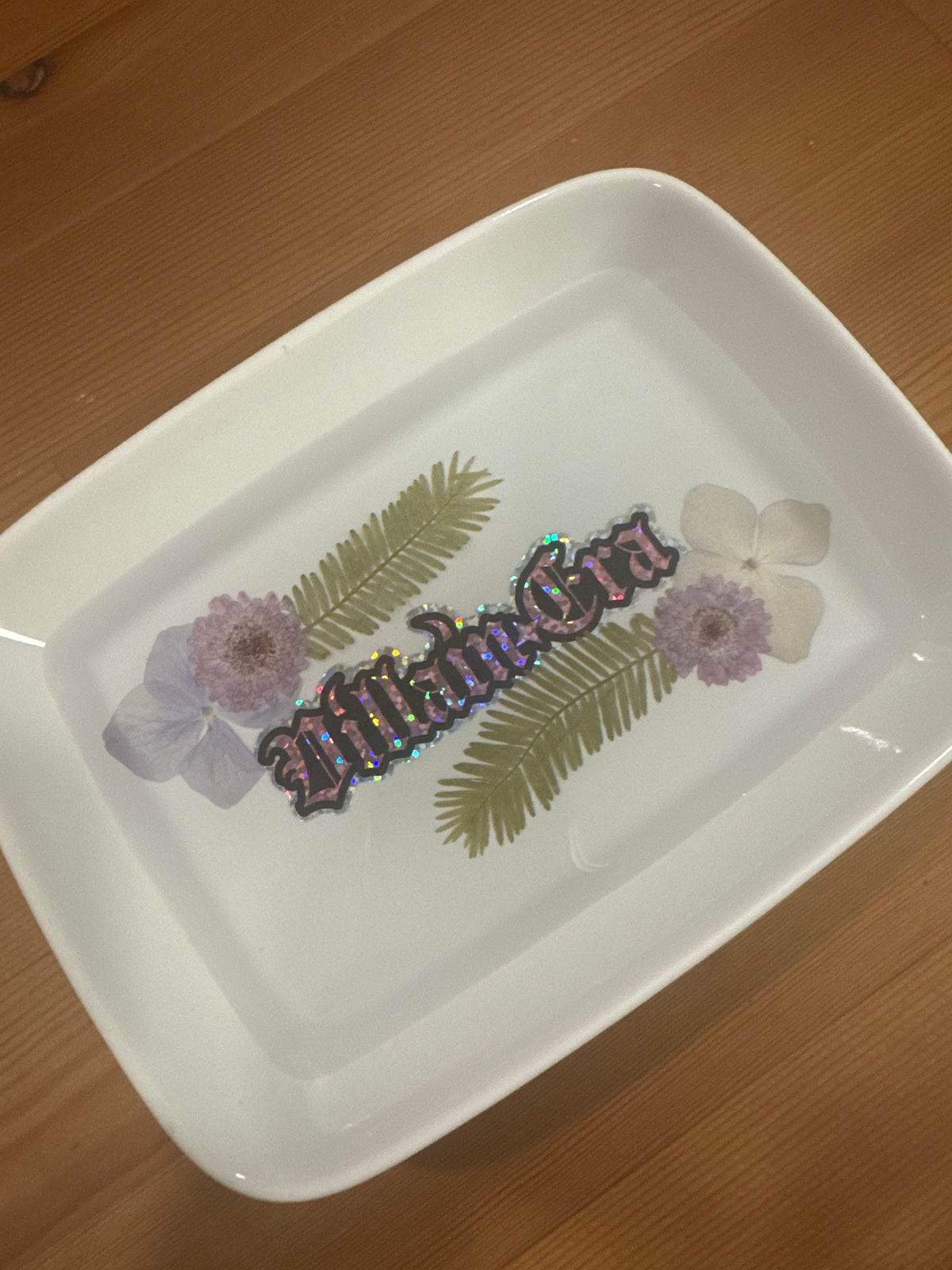 “Villain Era” Small White Dish with Purple Pressed Flowers