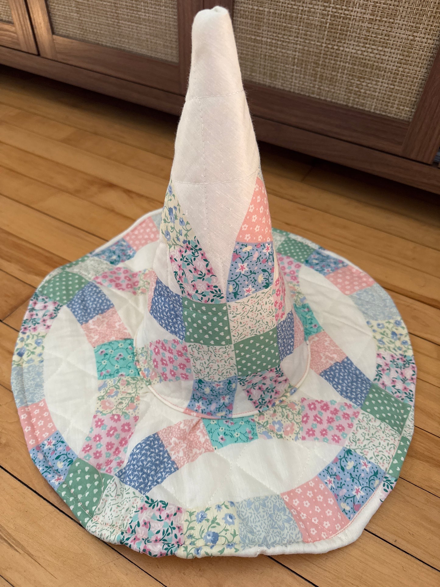 Pastel Pink/Blue Quilted Witch Hat 22-23”