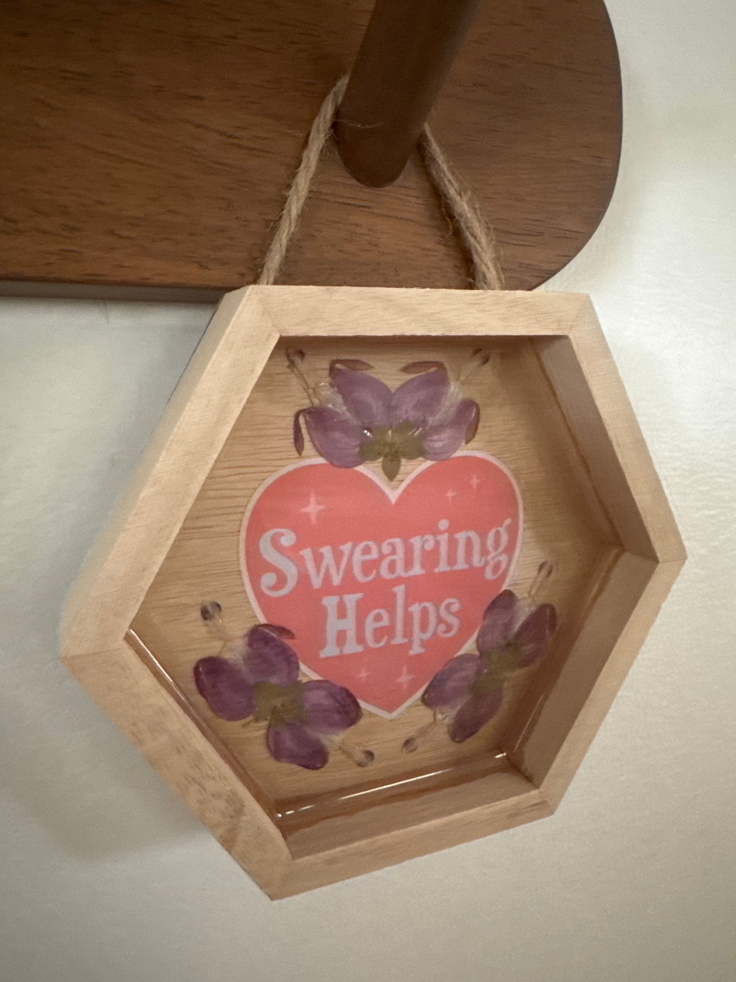 “Swearing Helps” Heart Pressed Flower Small Hexagon Wood Frame