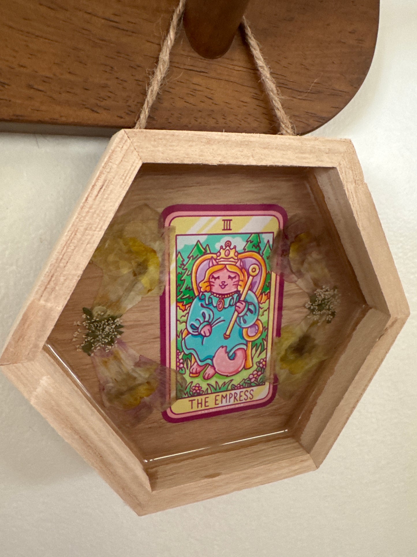 “The Empress” Cat Tarot Small Hexagon Wood Frame