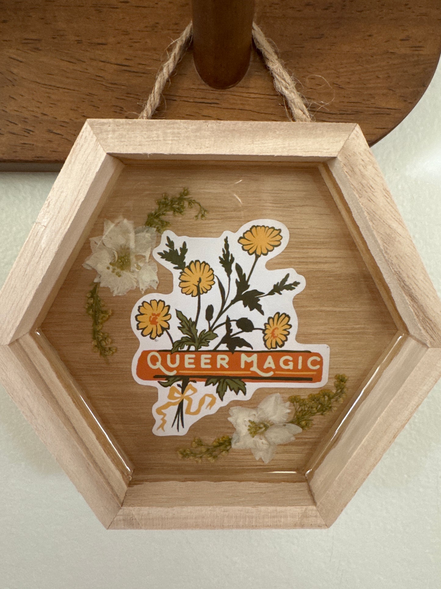 “Queer Magic” Floral Small Hexagon Wood Frame