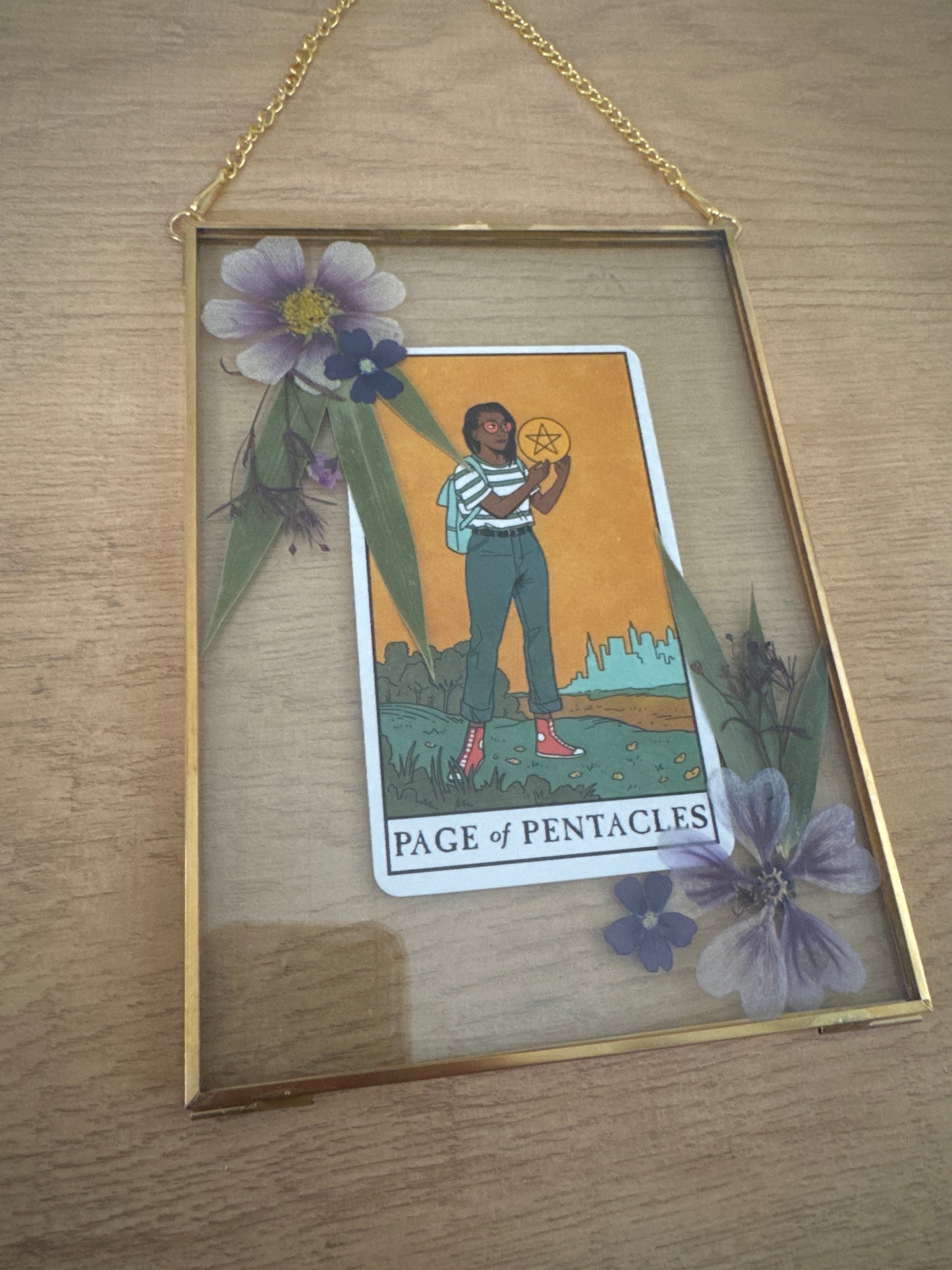 “Page of Pentacles” Tarot Hanging Glass Frame