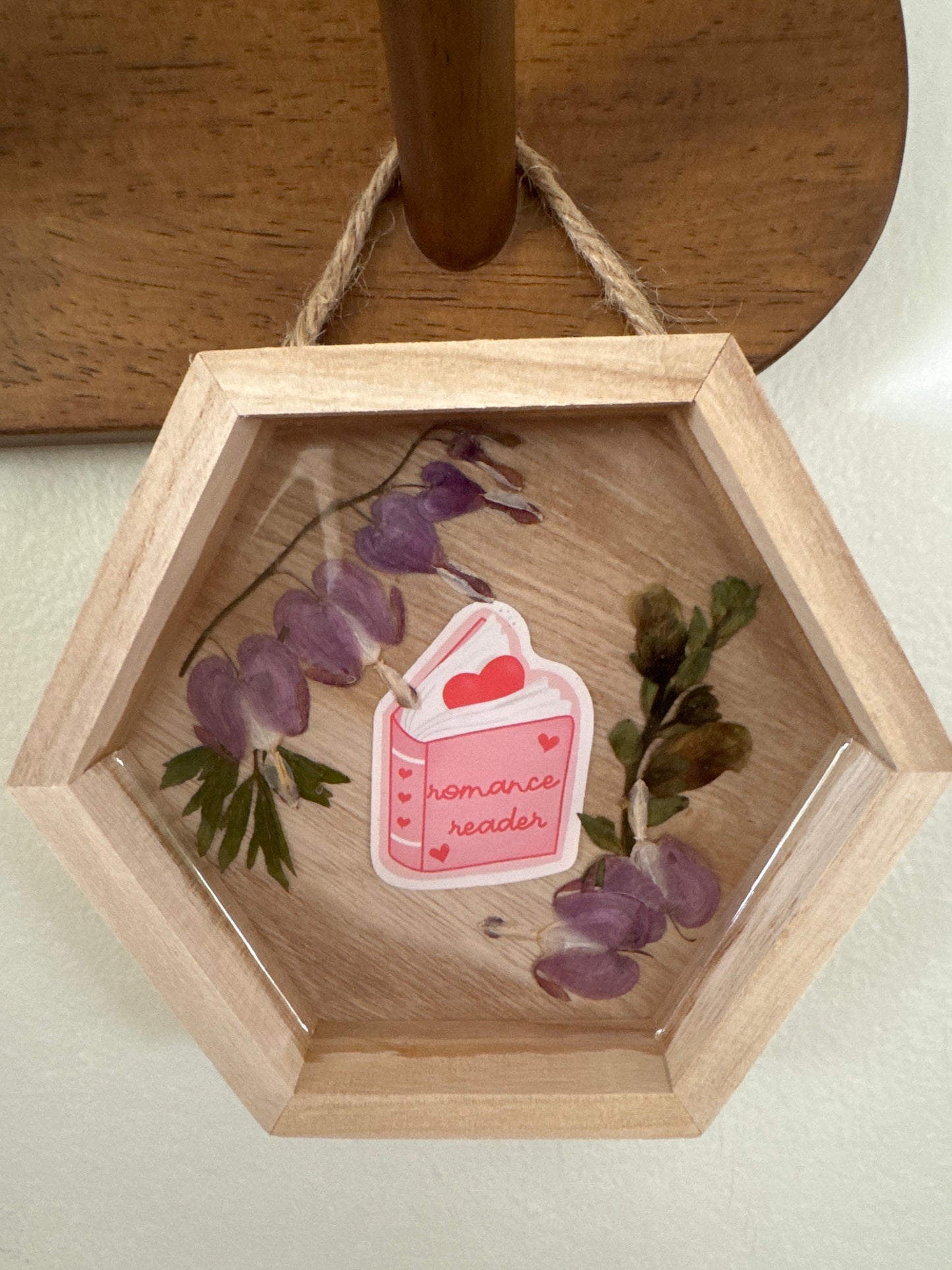 “Romance Reader” Book Small Hexagon Wood Frame