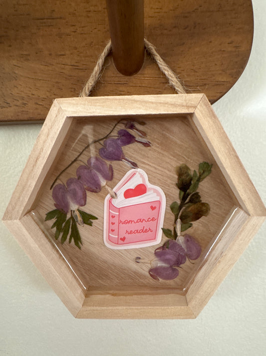 “Romance Reader” Book Small Hexagon Wood Frame