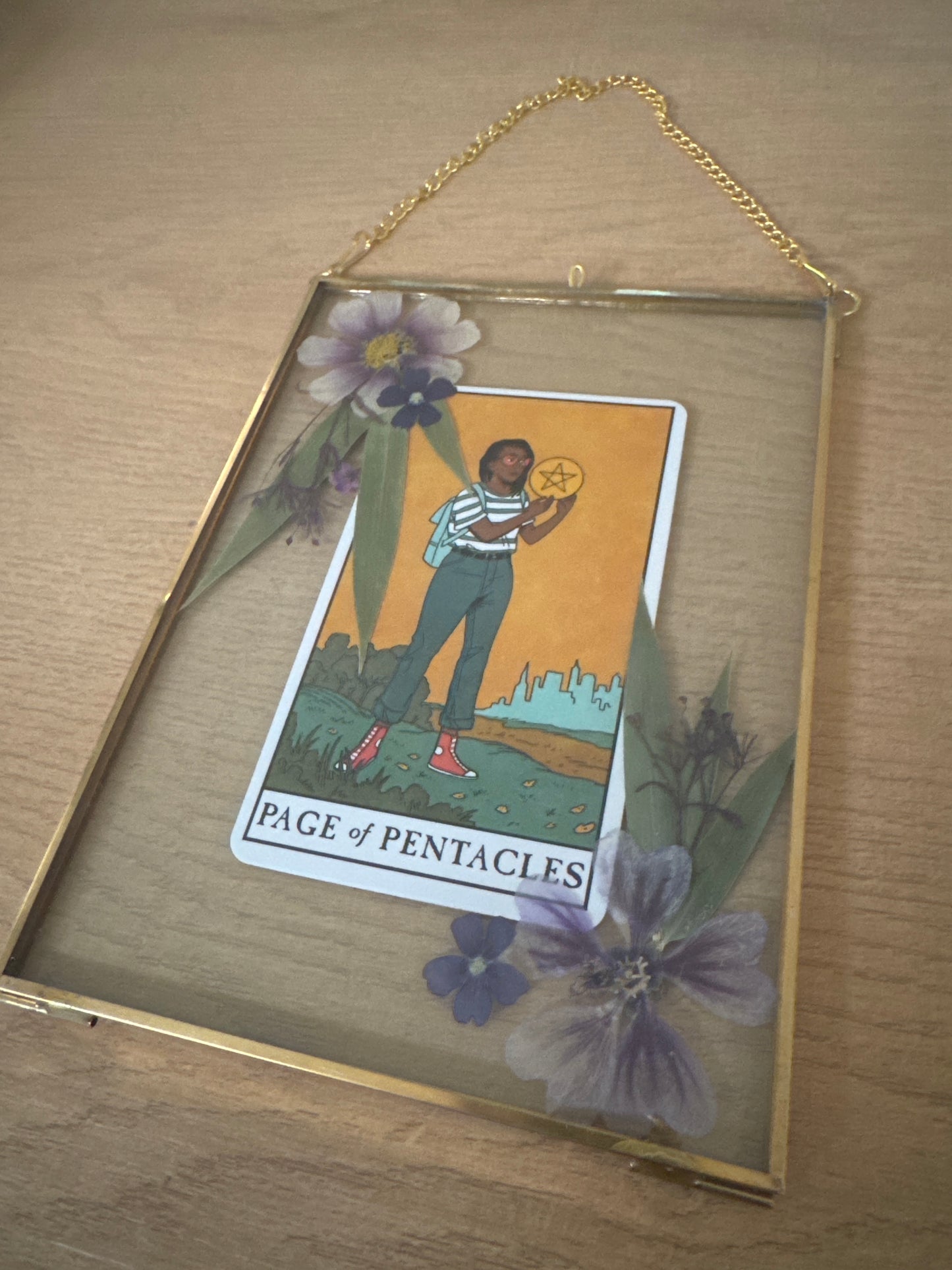 Page of Pentacles Tarot Glass Hanging Frame