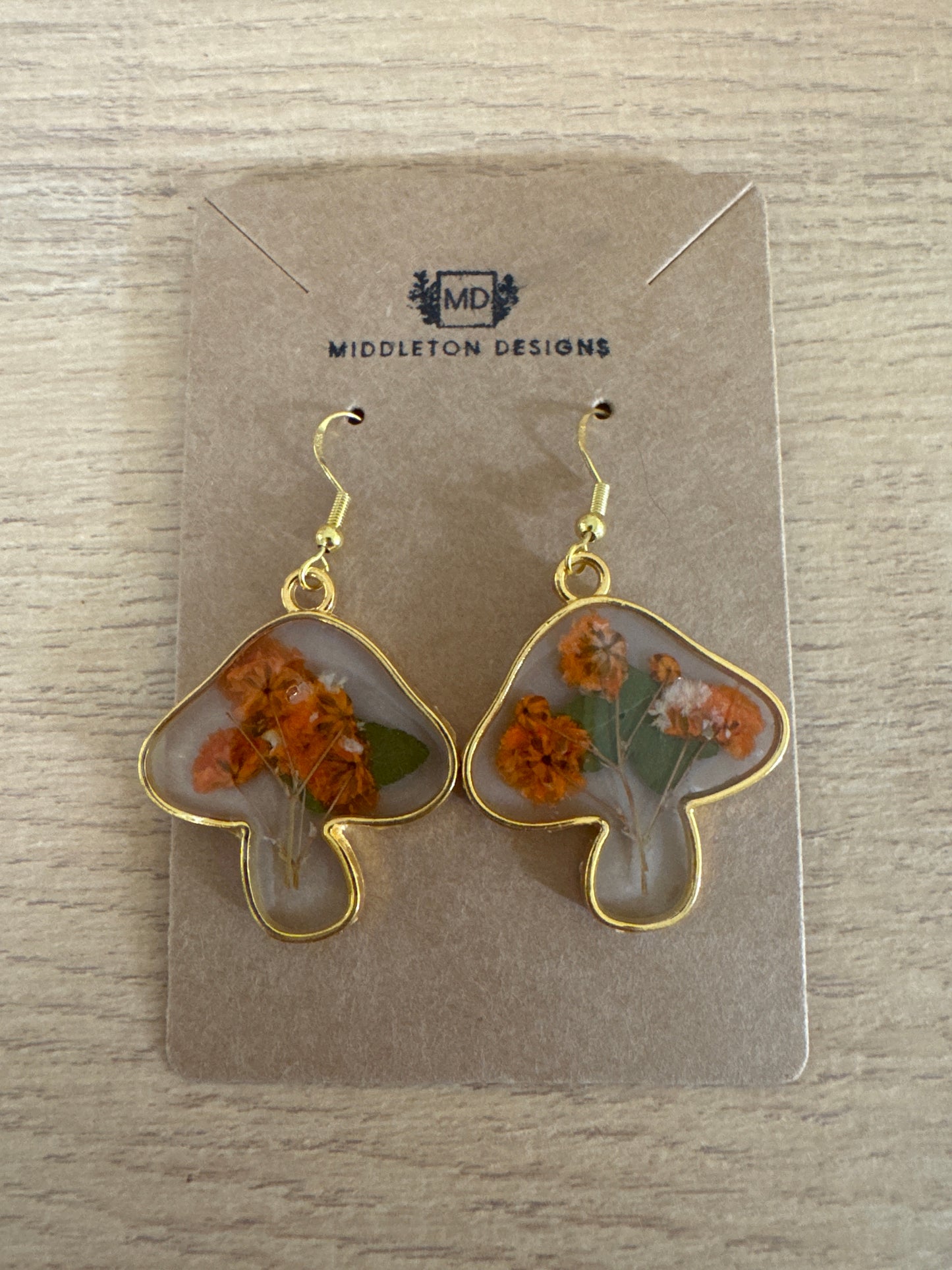Mushroom-shaped Pressed Flower Resin Earrings
