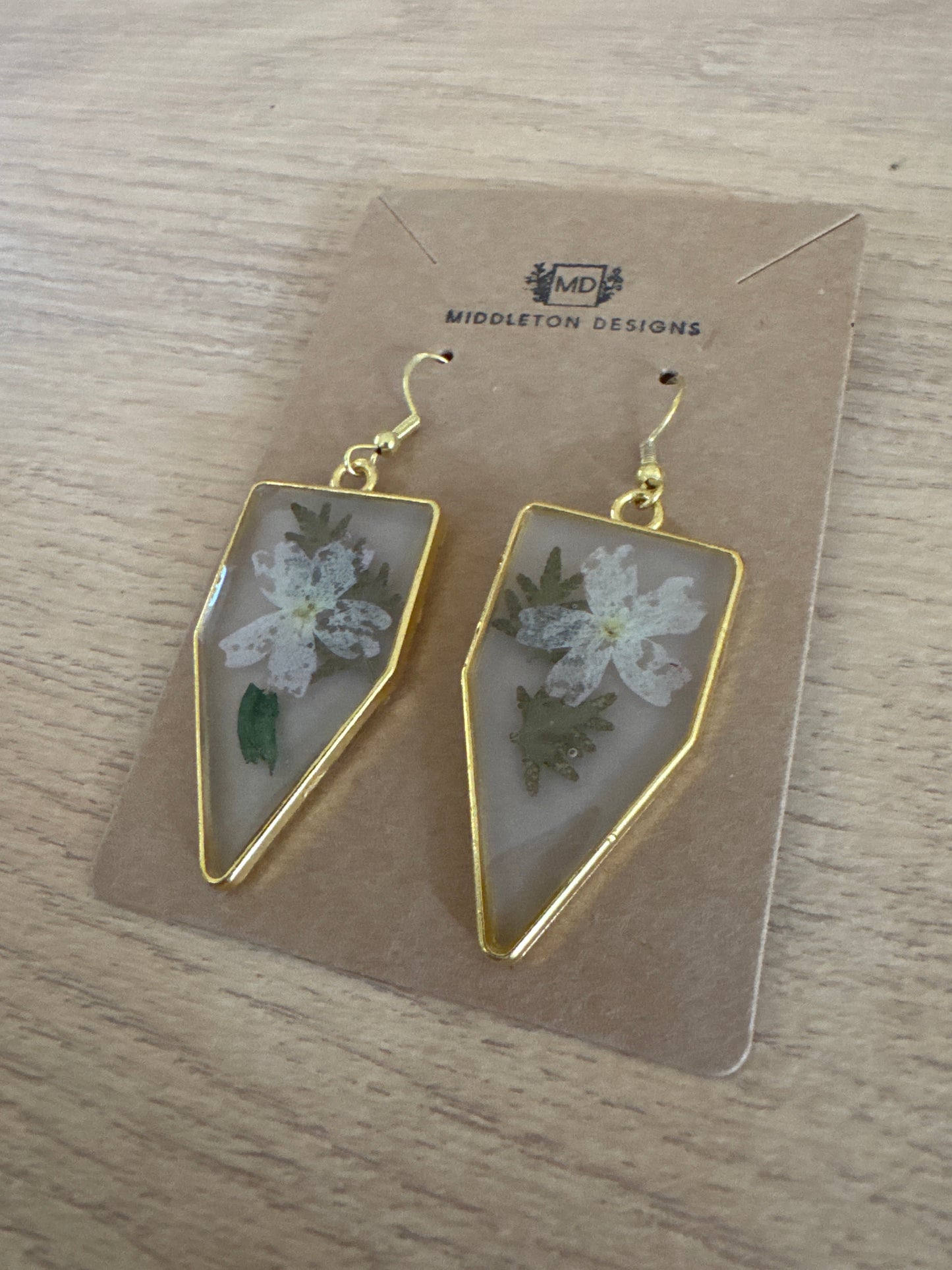 Gold Rimmed Delicate Pressed Flower Resin Earrings