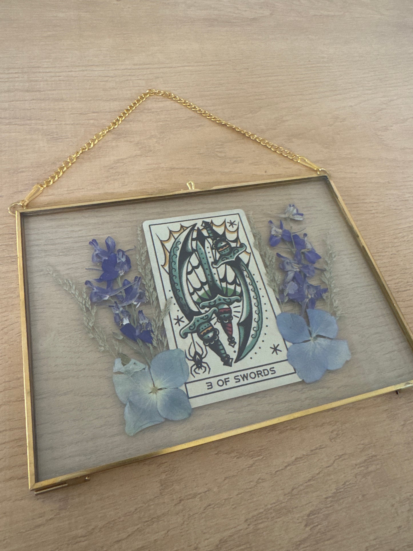 “Three of Swords” Tarot Hanging Glass Frame