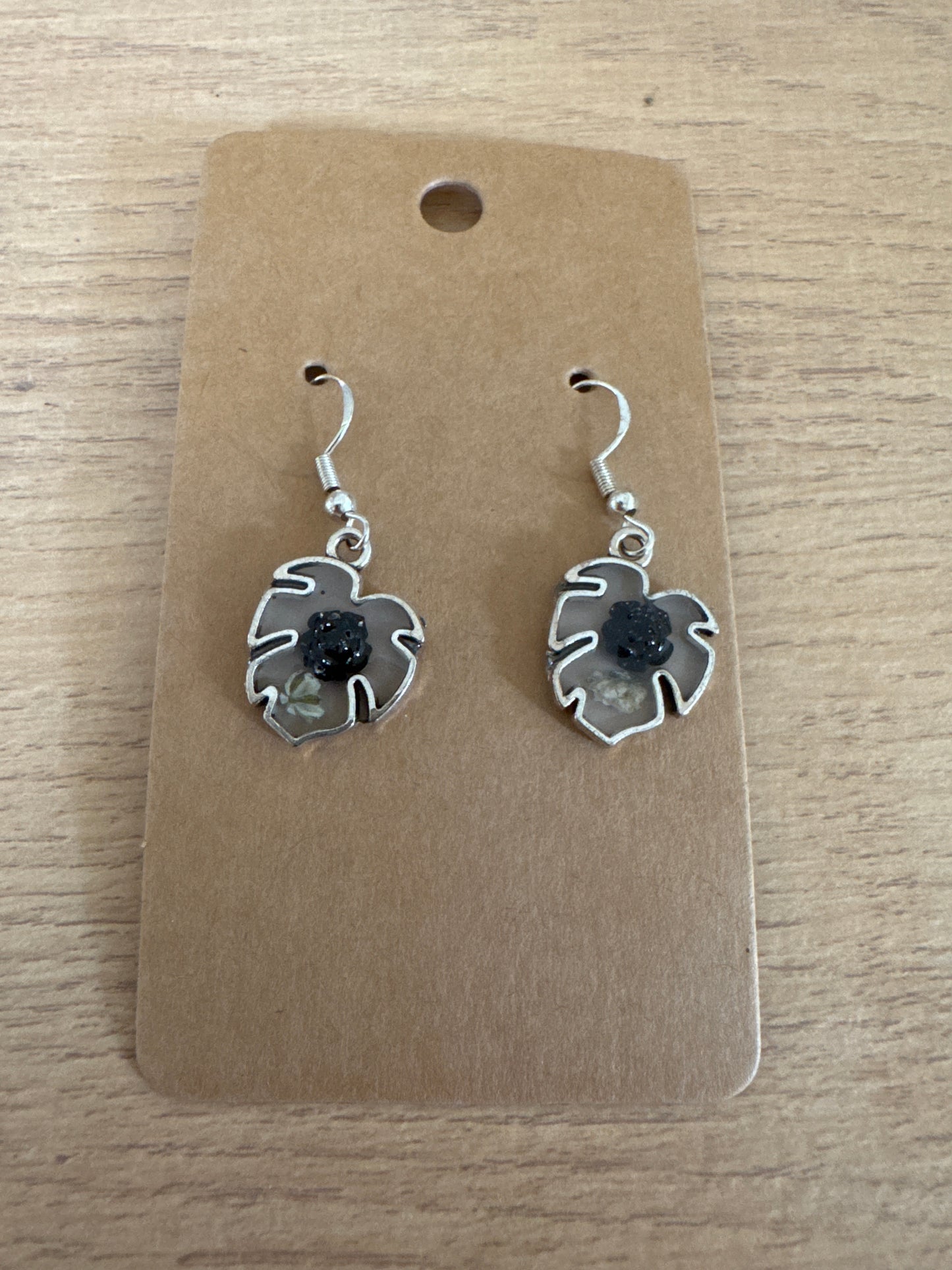 Leaf-shaped Black Rose Resin Earrings