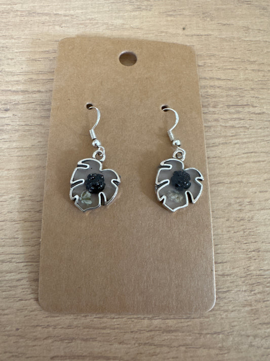 Leaf-shaped Black Rose Resin Earrings