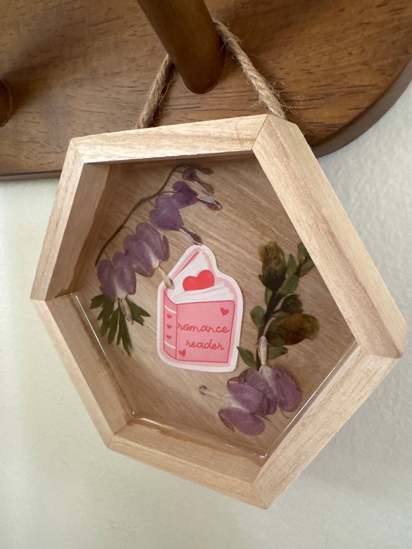 “Romance Reader” Book Small Hexagon Wood Frame