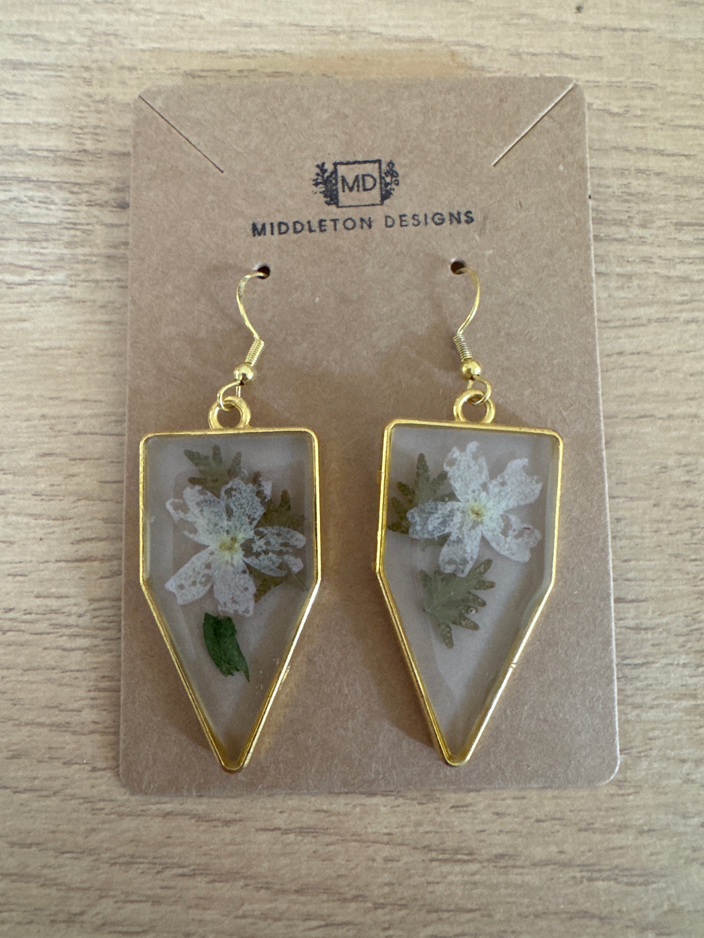 Gold Rimmed Delicate Pressed Flower Resin Earrings