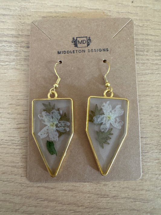 Gold Rimmed Delicate Pressed Flower Resin Earrings