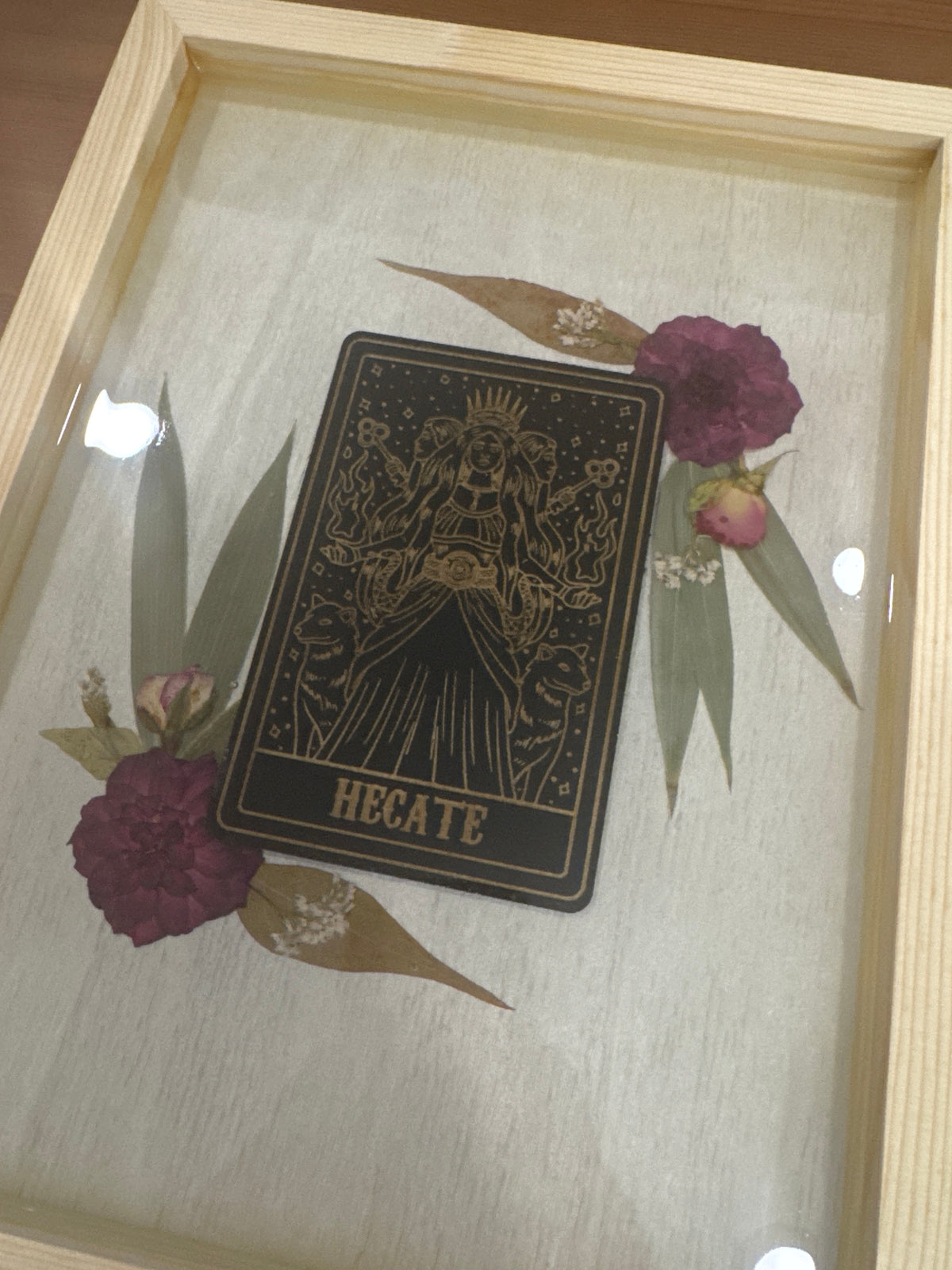 Hecate Black Wood Card Resin and Pressed Flower Art Piece