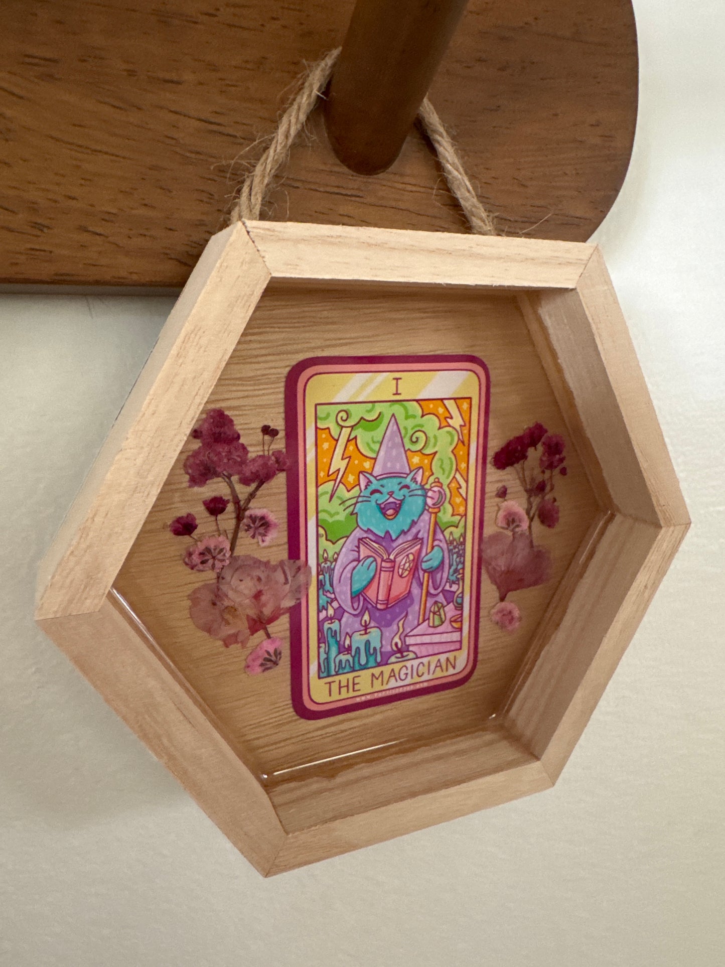 “The Magician” Cat Tarot Small Hexagon Wood Frame