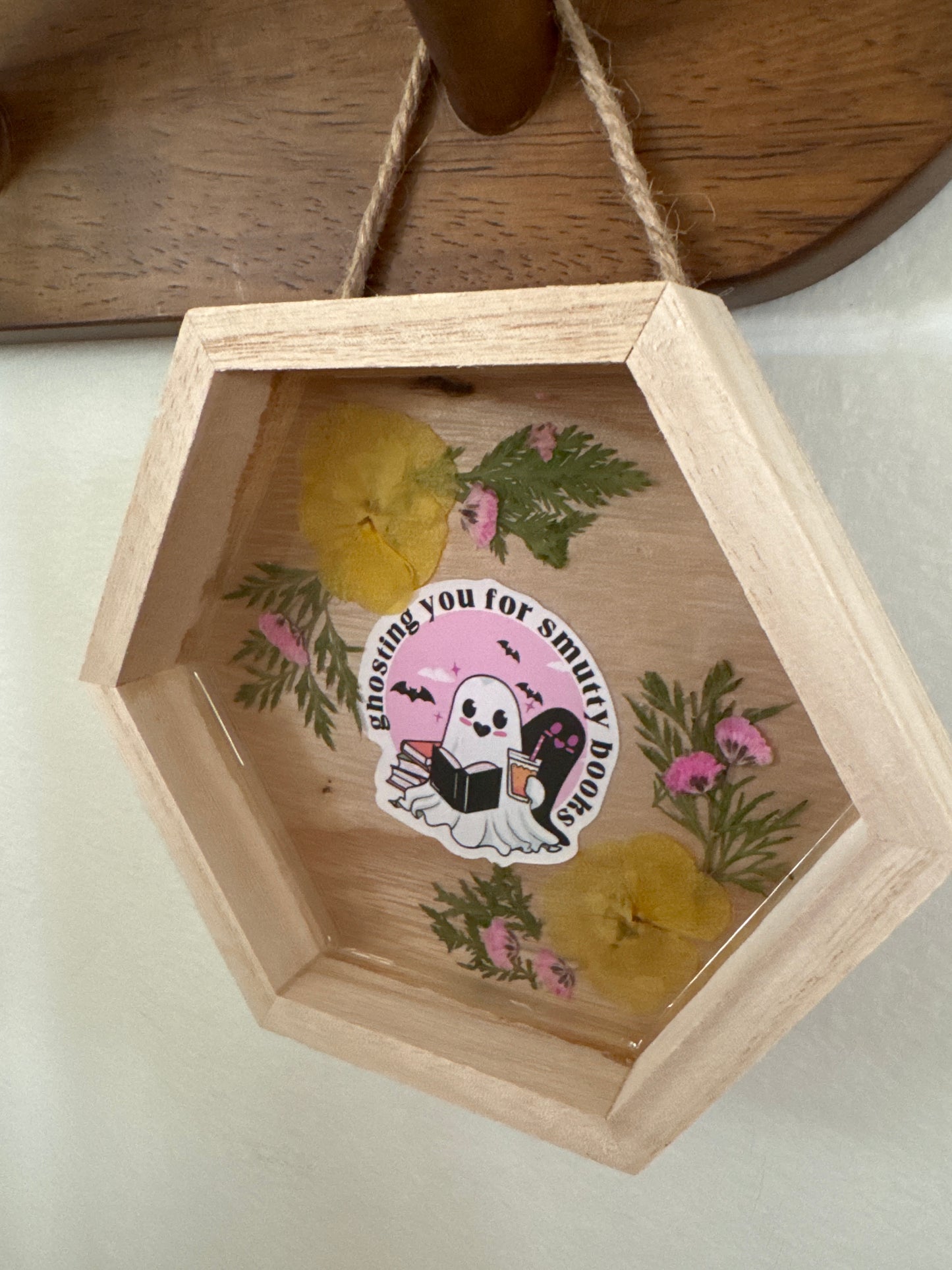 “Ghosting You For Smutty Books” Ghost Pressed Flower Small Wood Frame