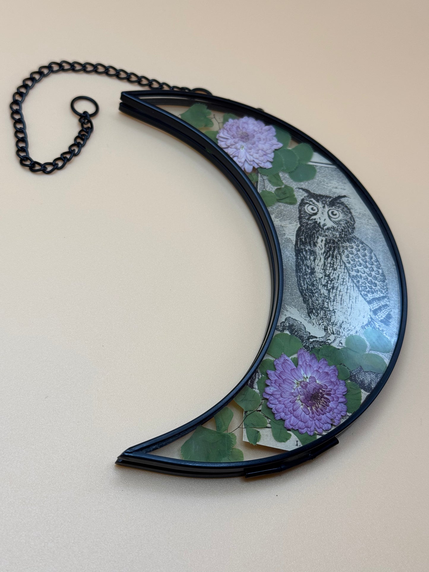 Nocturnal Bloom Moon Frame with Owl